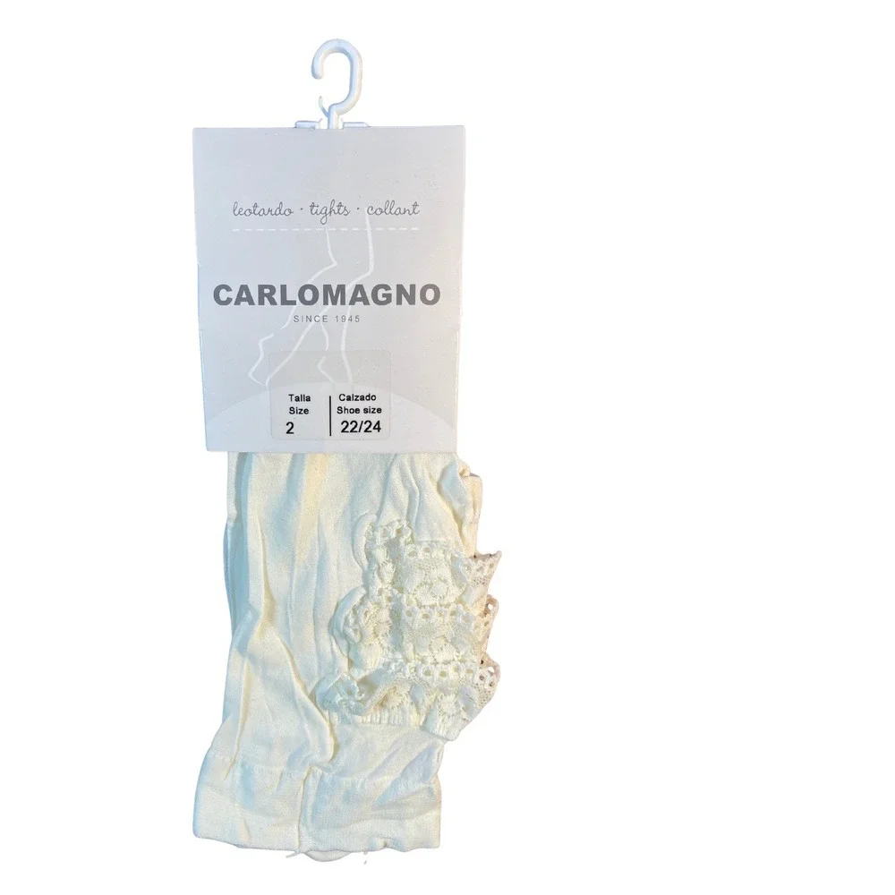 Cariomagno White Lace Bottom Microfiber Tights 2 Pair White SZ 00 Ivory SZ 2